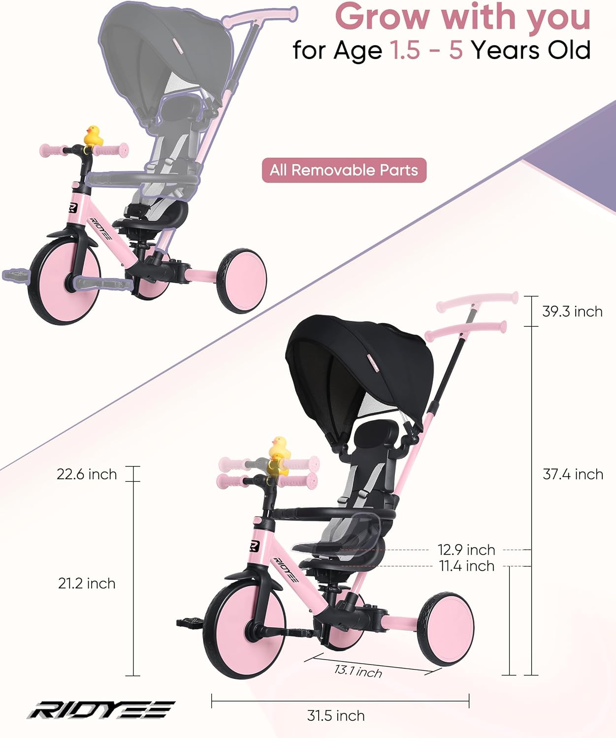 8-in-1 Convertible Toddler Tricycle with Canopy