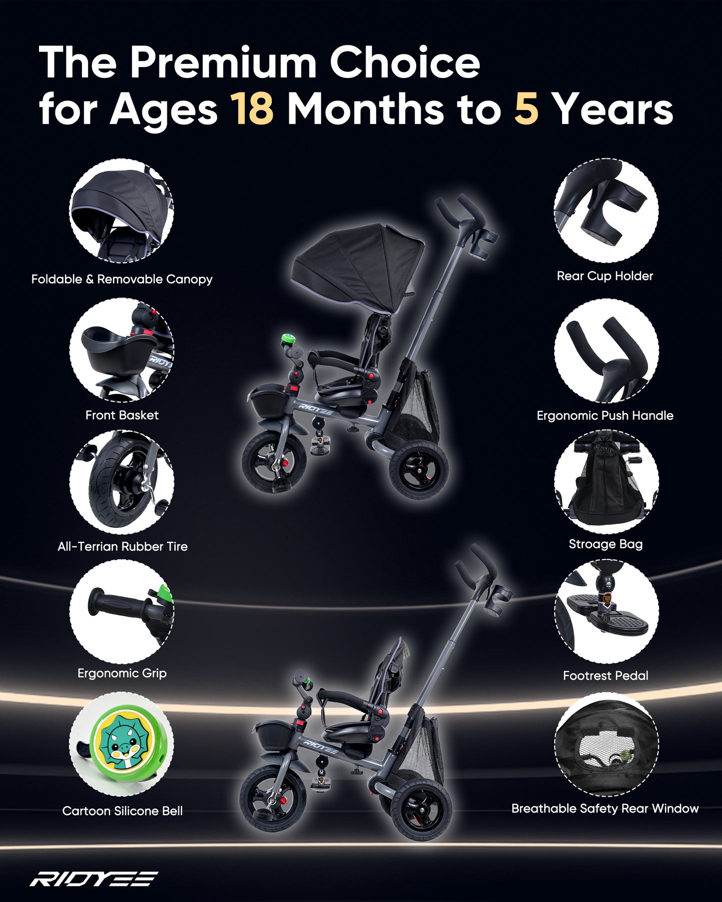 7-in-1 Folding Toddler Tricycle with Rotatable Seat