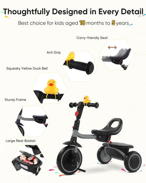 Foldable Toddler Tricycle with Carry-Friendly Seat