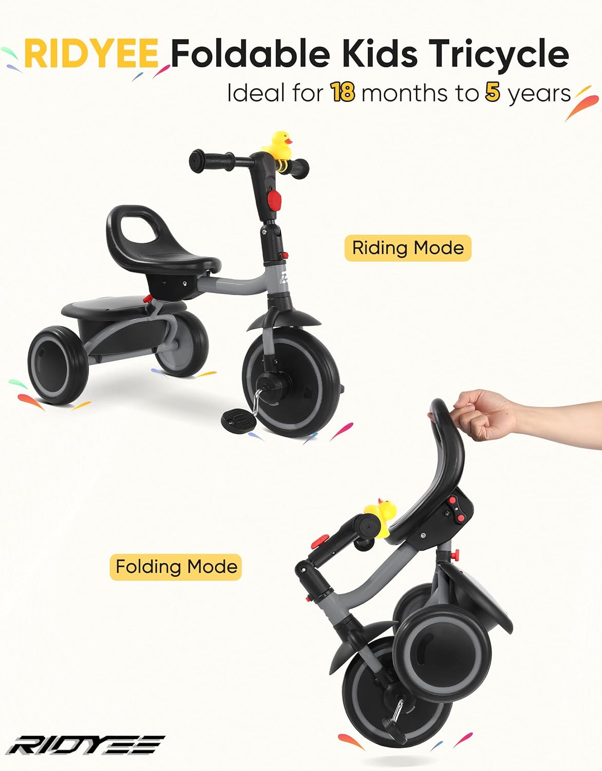 Foldable Toddler Tricycle with Carry-Friendly Seat