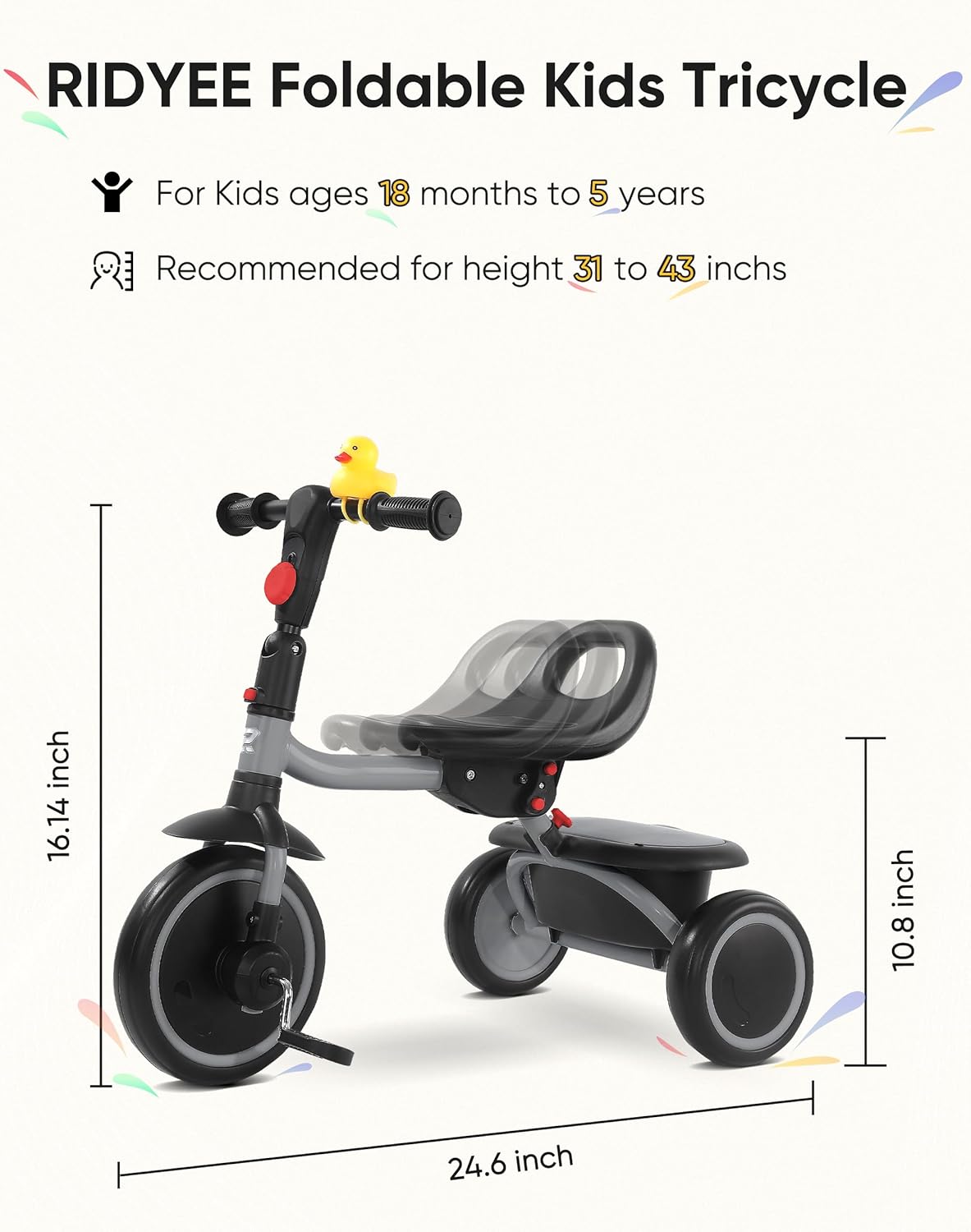 Foldable Toddler Tricycle with Carry-Friendly Seat