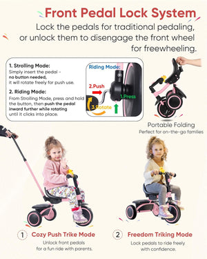 Portable Toddler Tricycle with Push Handle