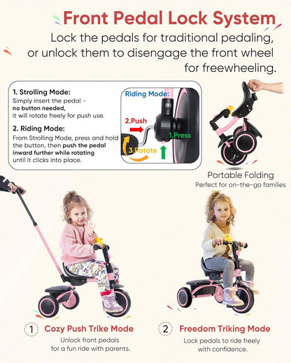 Portable Toddler Tricycle with Push Handle