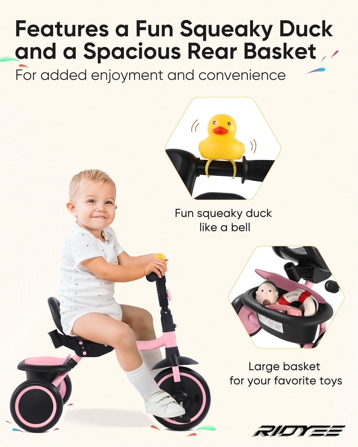 Portable Toddler Tricycle with Push Handle