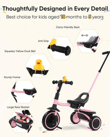 Portable Toddler Tricycle with Push Handle