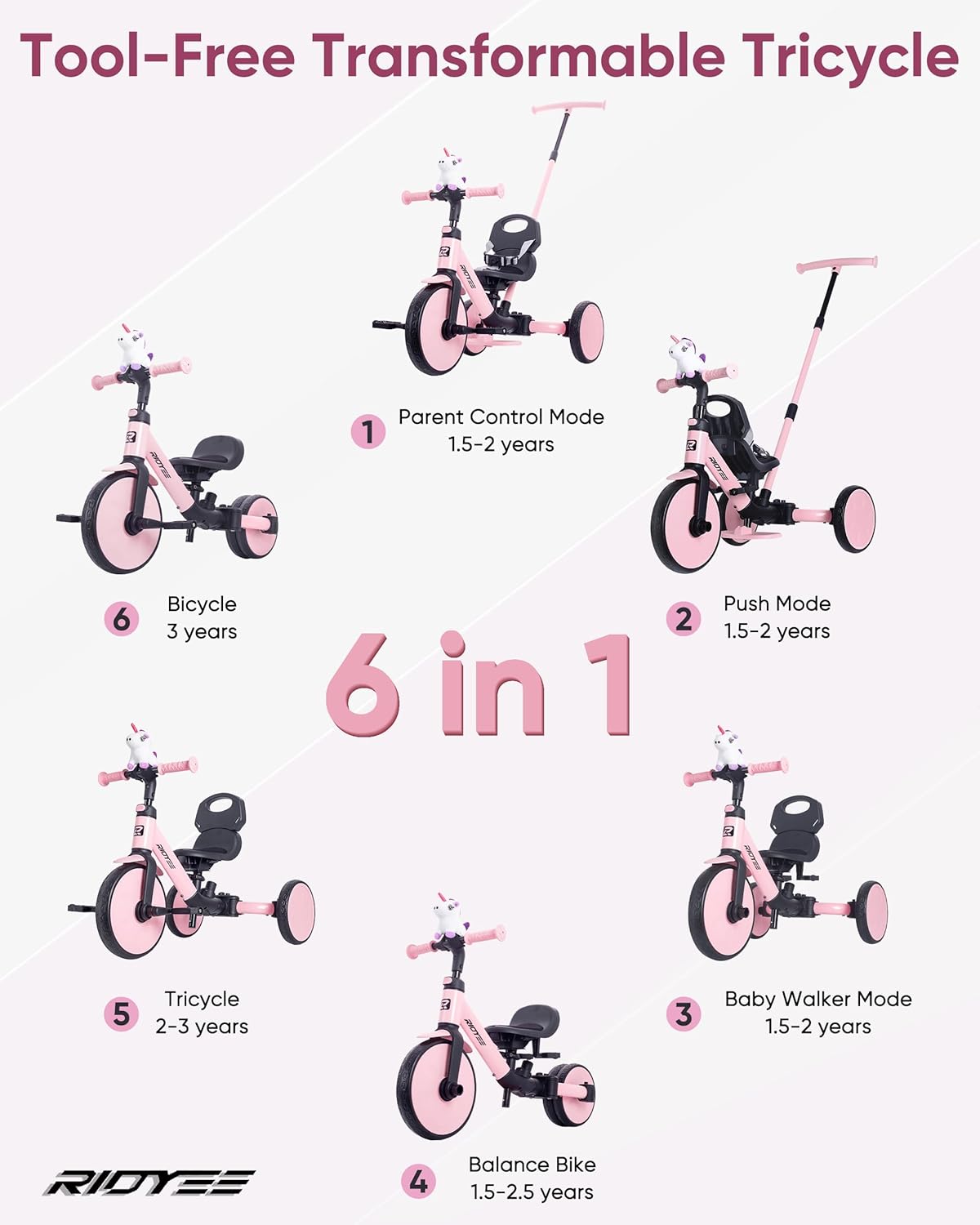 5-in-1 Convertible Toddler Tricycle with Safety Belt