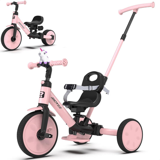 5-in-1 Convertible Toddler Tricycle with Safety Belt Pink