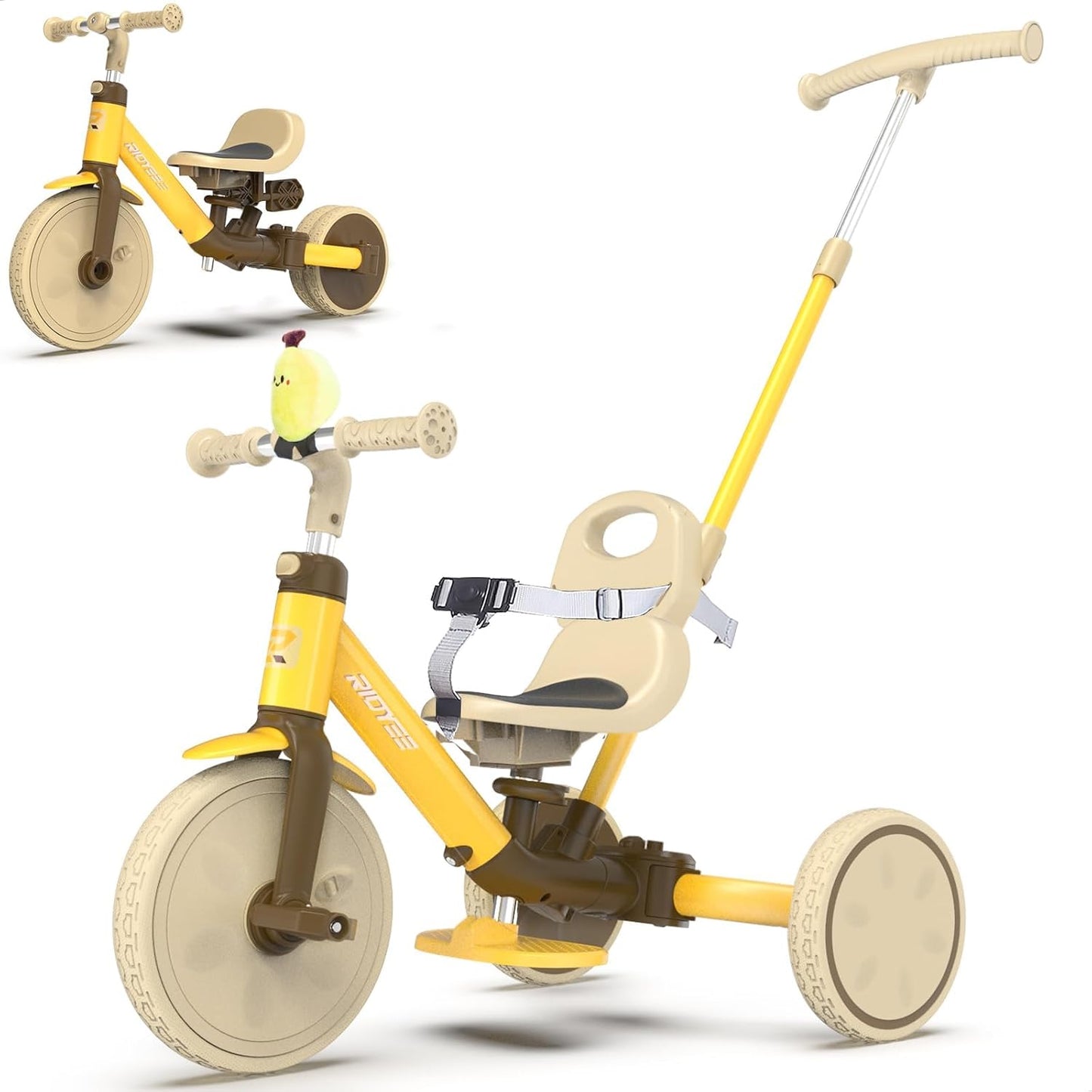 5-in-1 Convertible Toddler Tricycle with Safety Belt Yellow