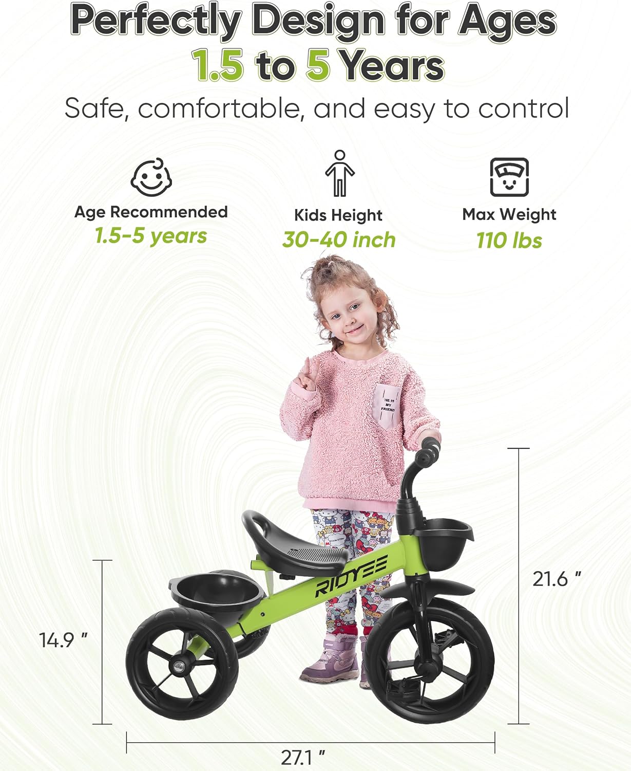 Classic Toddler Tricycle with Wide Wheelbase