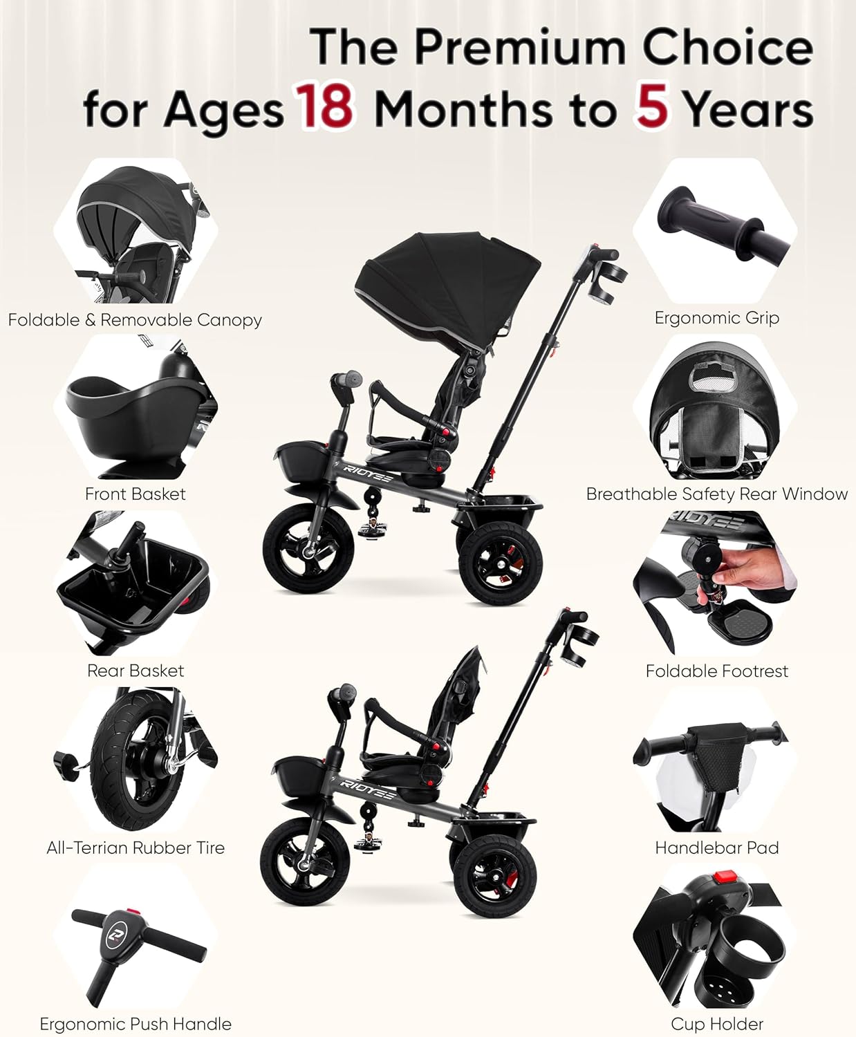 7-in-1 Toddler Tricycle with All-Terrain Tires
