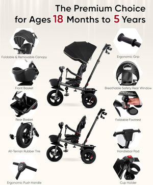 7-in-1 Toddler Tricycle with All-Terrain Tires