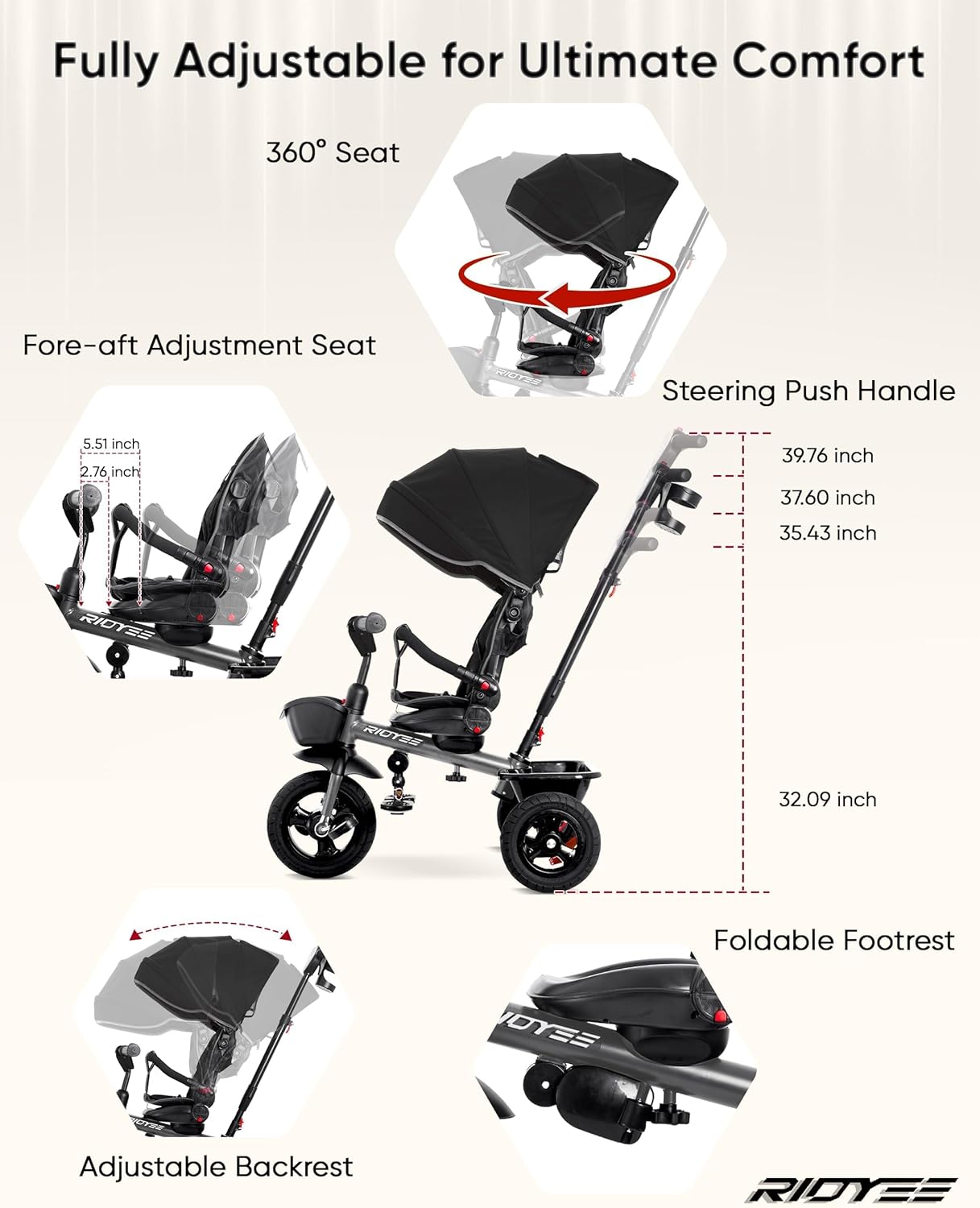 7-in-1 Toddler Tricycle with All-Terrain Tires