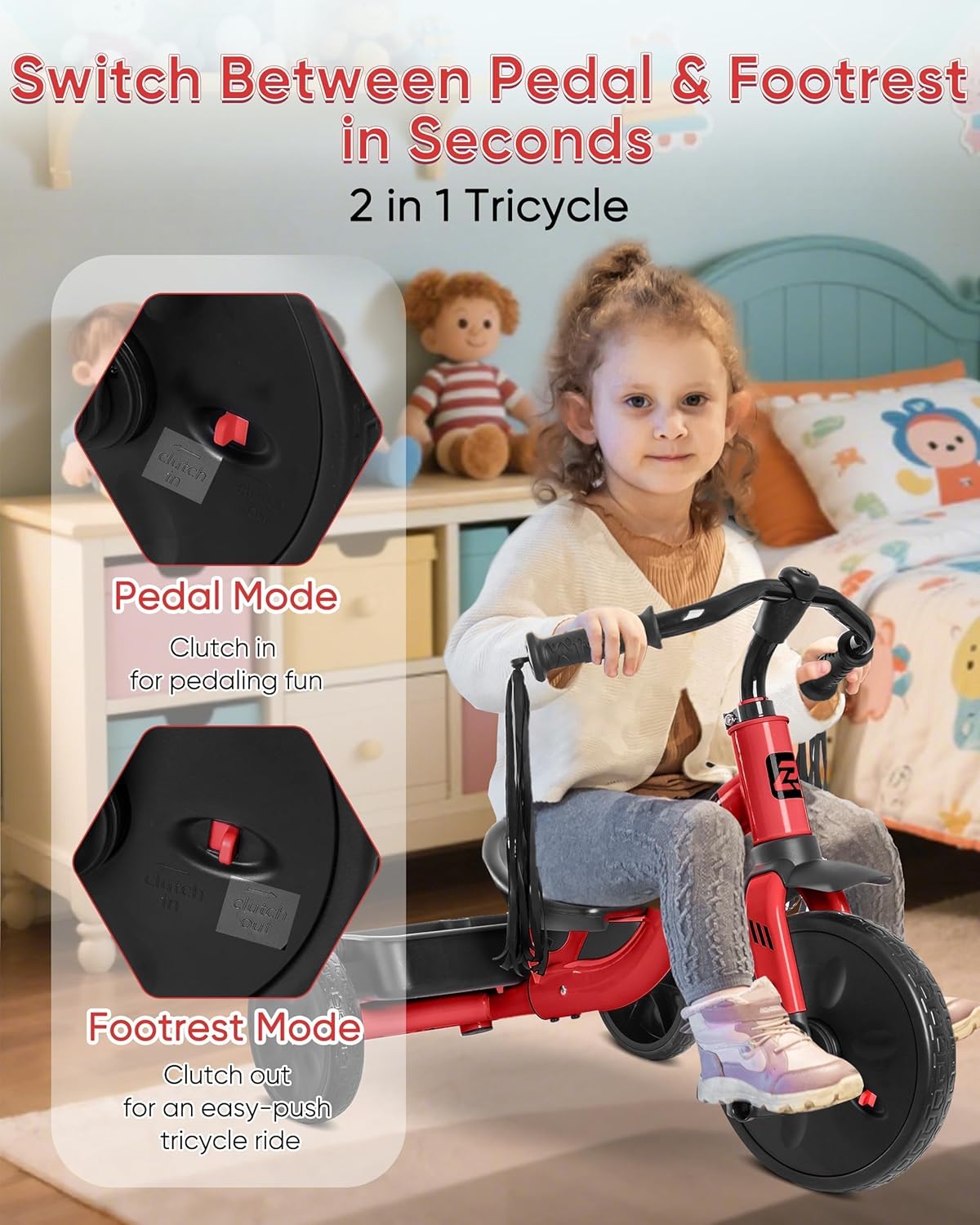 2-in-1 Toddler Tricycle with Tassel Handlebars