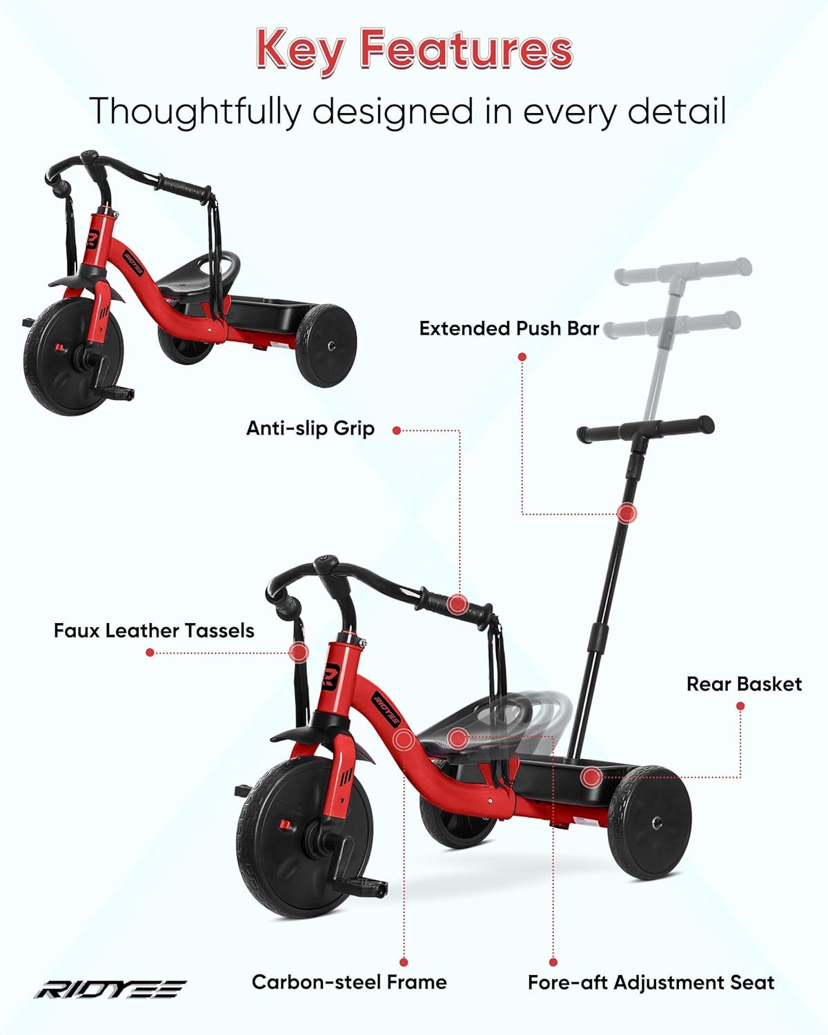 2-in-1 Toddler Tricycle with Tassel Handlebars