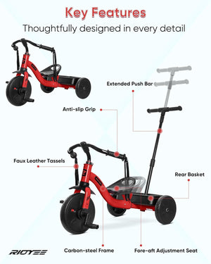 2-in-1 Toddler Tricycle with Tassel Handlebars