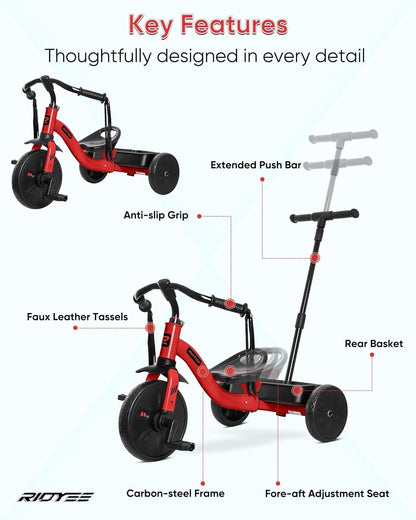 2-in-1 Toddler Tricycle with Tassel Handlebars