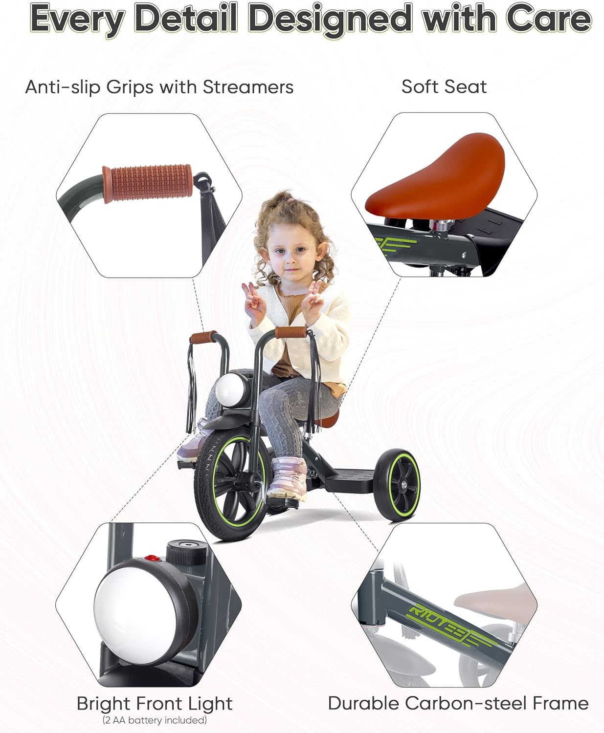 Motor-Style Kids Tricycle with Streamer Handlebars