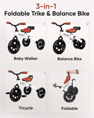 3-in-1 Foldable Tricycle with Adjustable Handlebar and Seat