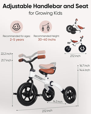 3-in-1 Foldable Tricycle with Adjustable Handlebar and Seat