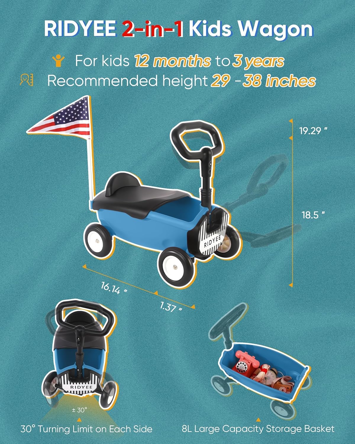 2-in-1 Cute Toddler Toy Wagon with Removable Seat