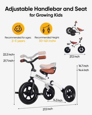 3-in-1 Foldable Tricycle with Adjustable Handlebar and Seat