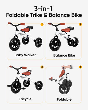 3-in-1 Foldable Tricycle with Adjustable Handlebar and Seat