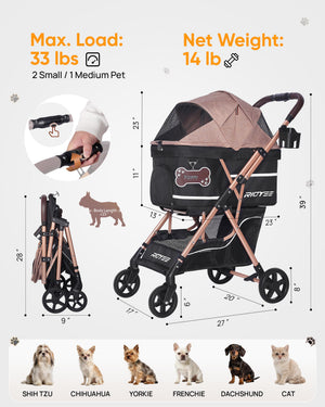 Pet Stroller with Detachable Carrier