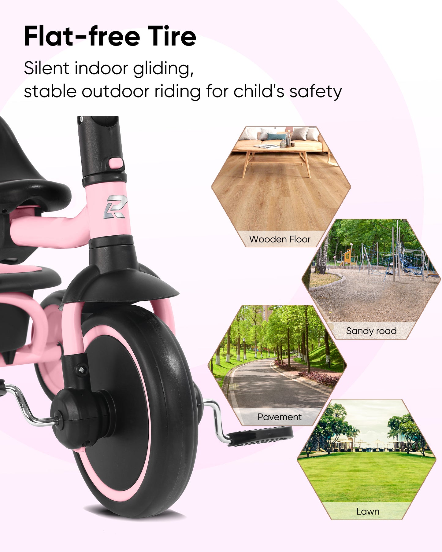 RIDYEE Tricycle for Toddlers 18 Months to 5 Years with Removable Push Handle, Tricycles for 3-5 Year Olds Ideal for On-The-Go Families, Toddler Tricycle with Adjustable Carry-Friendly Seat, Pink