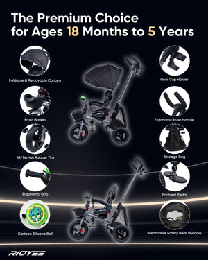 7-in-1 Folding Toddler Tricycle with Rotatable Seat