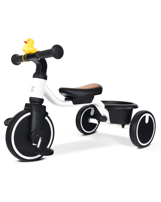 RIDYEE Tricycles for Toddlers 1-3, Tricycles for 1-3 Year Olds with Rubber Tires, Stable Riding on Any Surface, Toddler Tricycle with Adjustable Seat, Non-Sharp Edge Design, Large Basket, White