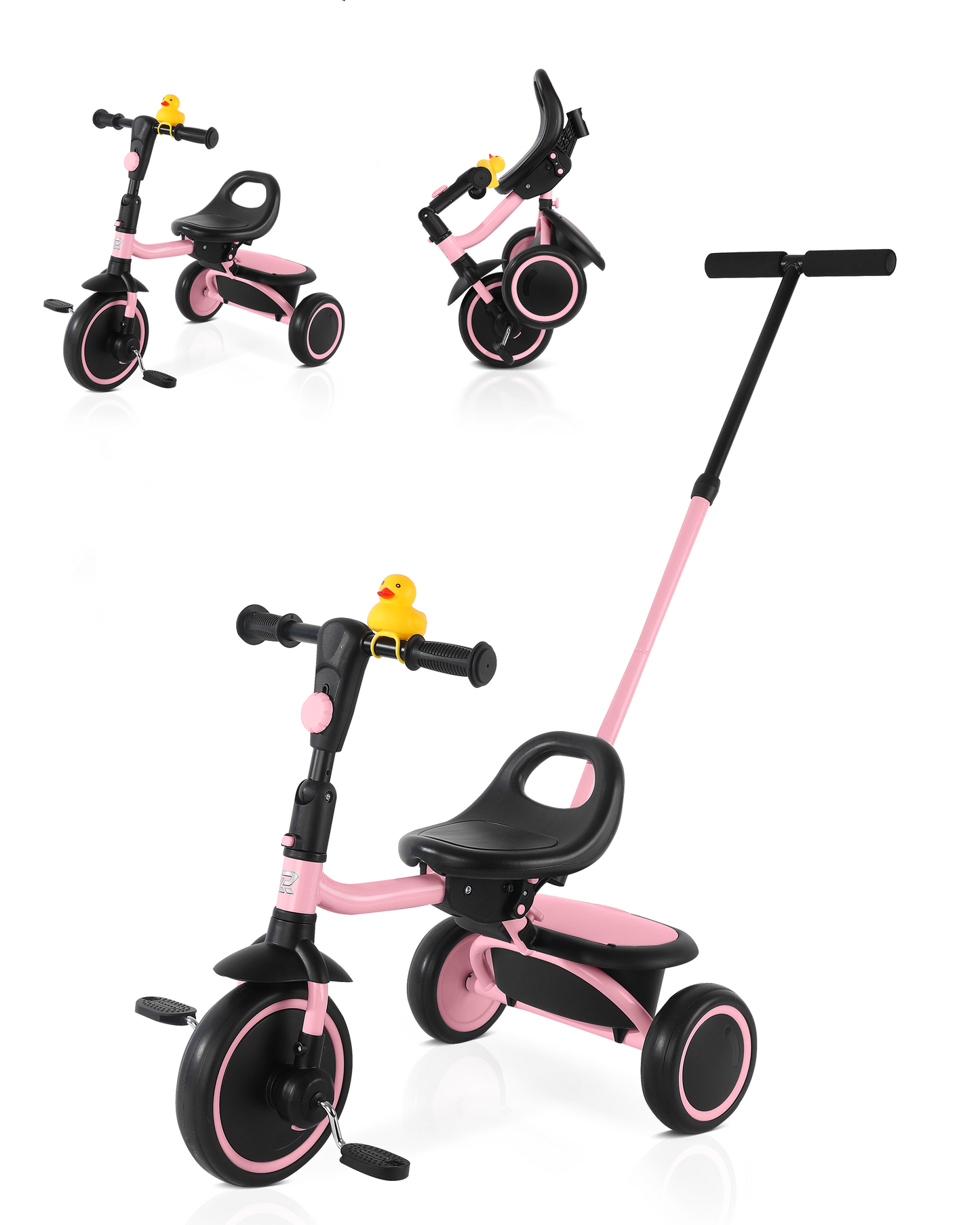 RIDYEE Tricycle for Toddlers 18 Months to 5 Years with Removable Push Handle, Tricycles for 3-5 Year Olds Ideal for On-The-Go Families, Toddler Tricycle with Adjustable Carry-Friendly Seat, Pink